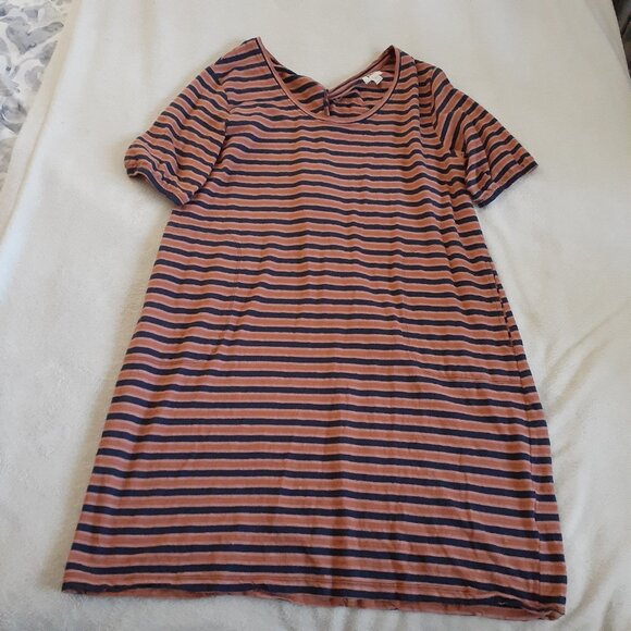 Pact Women's Size XL Harvest Striped Avery Blue Orange Cotton T-Shirt Dress - Picture 6 of 13